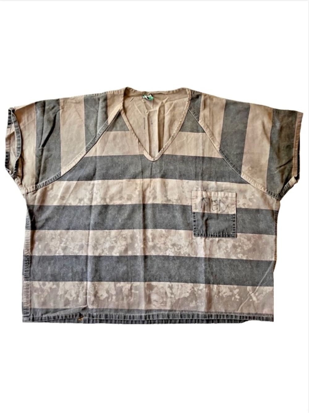 Vintage Authentic Prison/Jail Striped V-Neck Shirt 2XL
